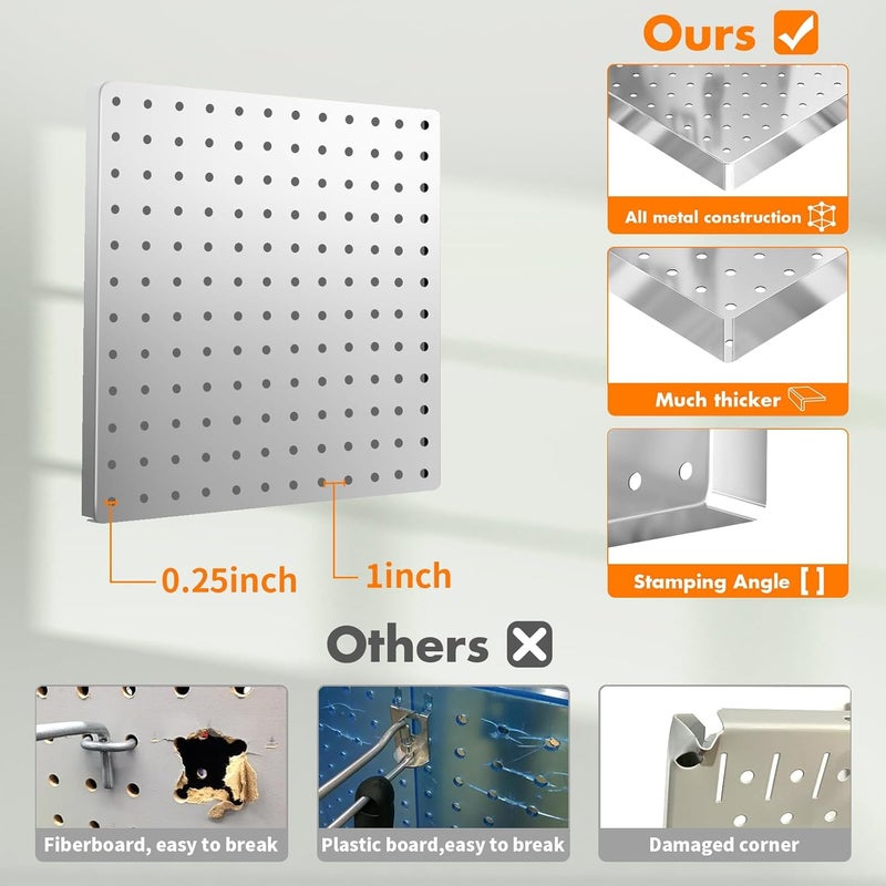FZK Peg Board, 4 Pack Metal Pegboard Kit,Silver Pegboard Wall Organizer with 32 Pcs Hooks, Peg Board for Walls Home, Garage Tool Storage, Office Organization, Kitchen, Craft Room - Image 4